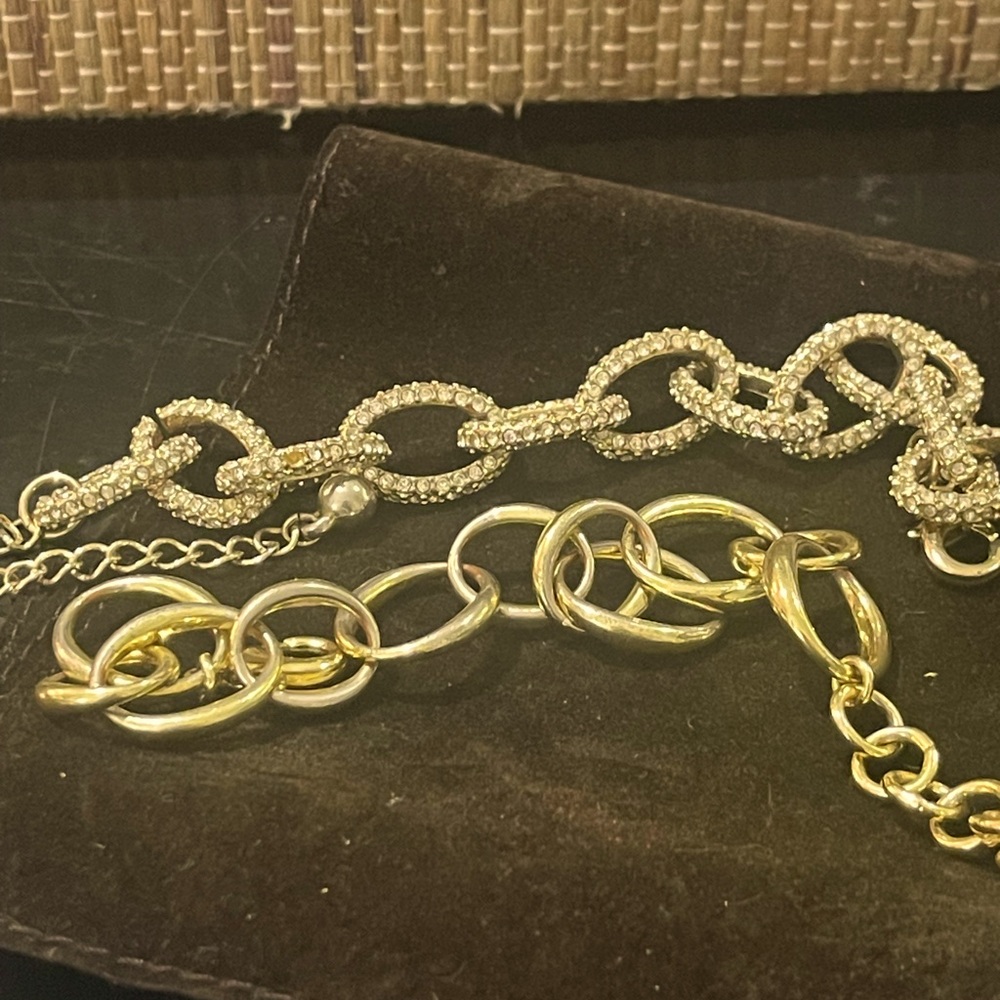 2 Link Braclets. One Gold Colored One Rhinestone - image 1